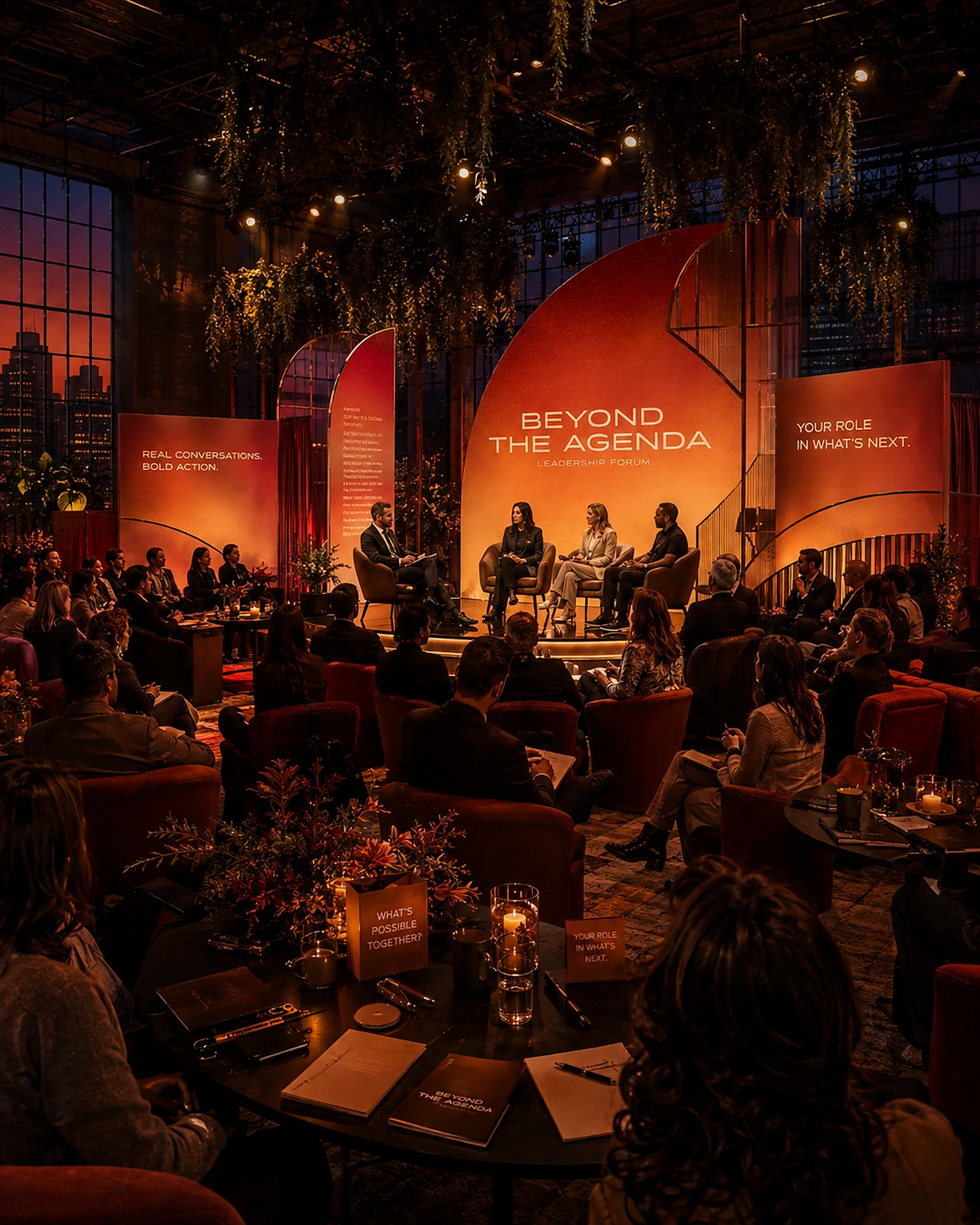 Panel discussion on stage during the Beyond the Agenda leadership forum